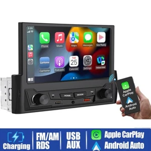 Single 1 DIN Car Stereo Head Unit Wireless Apple Carplay Android Auto Radio FM - Picture 1 of 12