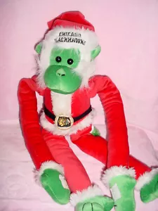 Chicago Blackhawks-Natale-Babbo Natale Verde Grinch Scimmia- Peluche Peluche Rosso - Foto 1 di 1