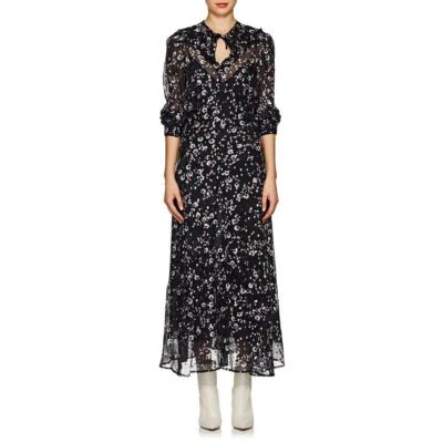 Maxi Vestido ISABEL MARANT Azul Marino Dorado Metálico Estampado Floral Fil Cupé Seda 40 = 8 M Foto 1 de 4