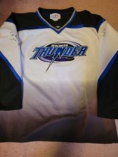 CHL Athletic Knit Wichita Thunder White Gradient Signed Hockey Jersey Size L MiC