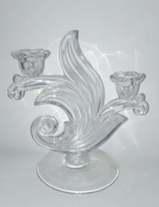 Duncan & Miller Glass Canterbury Line Double Candle Stick Holder 2 Light Clear - Picture 1 of 1