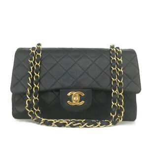 CHANEL Double Flap 23 Quilted CC Lambskin w/Chain Shoulder Bag Black/6Y1886
