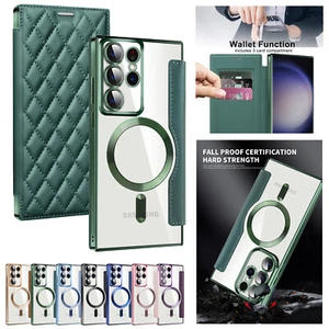 Fr Samsung Galaxy S25 S23 S22 Ultra S23 FE RFID Blocking Card Leather Folio Case - Picture 1 of 14