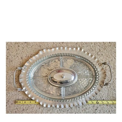 Bandeja de servir folheada a prata vintage fruta floral prato de servidor dividido - Imagem 1 de 4