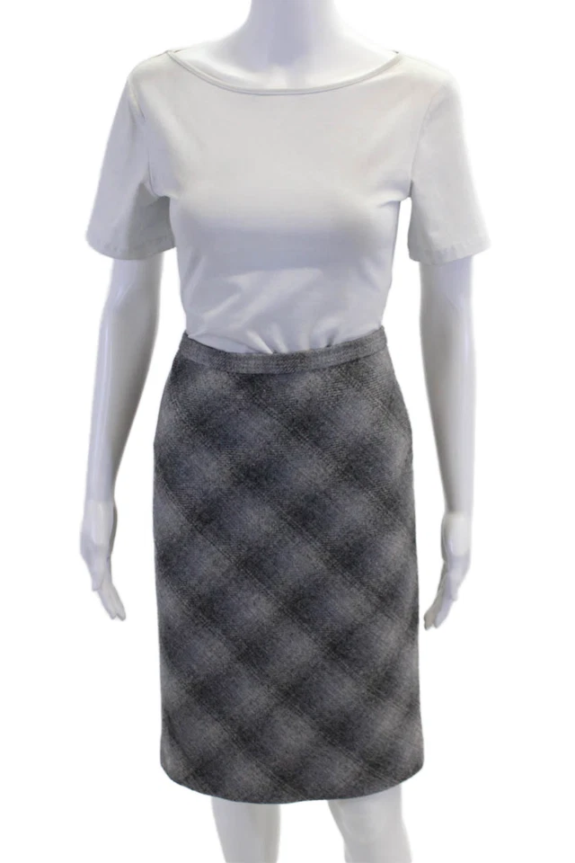 KORS Michael Kors Womens Back Zip Knee Length Plaid Pencil Skirt Gray Size 4 - Image 1 of 4