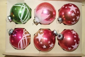 Caja Coby Vintage 6 Adornos Navideños Redondos Estampados Vidrio Mercurio - Imagen 1 de 8