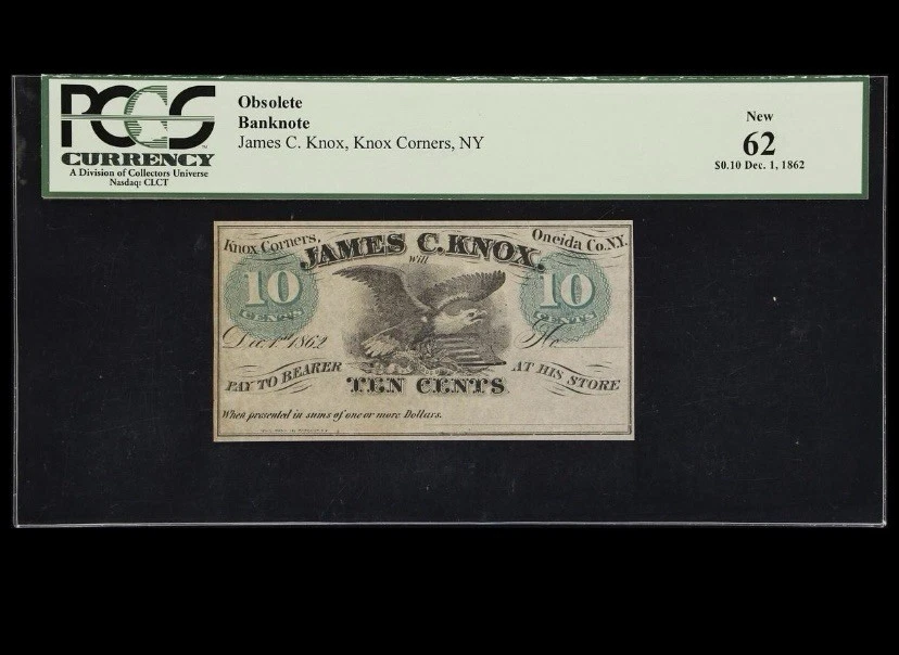 1862 NEW YORK Knox Corners 10c Civil War James C Obsolete Banknote Currency PCGS - Image 1 of 4