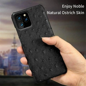 Back Cover for iPhone 15 Pro Max 14 13 Genuine Natural Ostrich Skin Leather Case - Picture 1 of 17