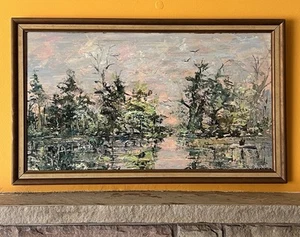 MCM Abstract Landscape FLORIDA Sunrise ORG PAINTING Impasto SIGNED BERNSTEIN VTG - Picture 1 of 21