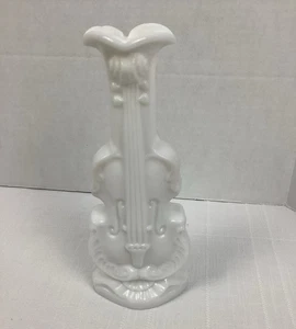 Vtg Imperial Milk Glass Violin Cello Vase Ruffled Music Orchestra 9" tall - Picture 1 of 9