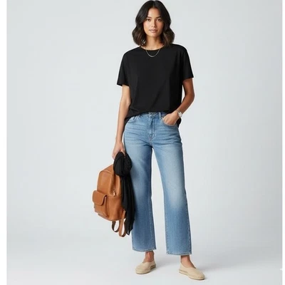 Nicole Miller New York Refined Casual Black Pima Cotton T-Shirt Women's M Peru — 第 1/4 张图片
