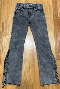 TRACTR Nordstrom Girls Black Denim Jeans Stone Washed Flared SIZE 12 - Picture 1 of 6