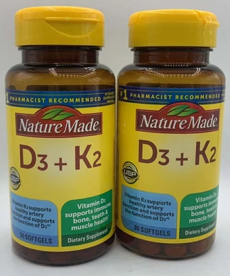 2PK Nature Made D3 + K2 ~ 30 cápsulas blandas cada una ~ CADUCIDAD 3/27 ~ ¡ENVÍO RÁPIDO! Foto 1 de 2