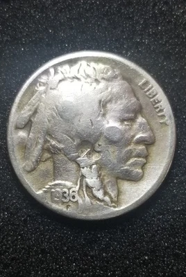 1936-D Buffalo Nickel  w/ STRUCK THRU ERROR - OBVERSE & REVERSE!  - Image 1 of 4