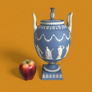 Large 12" Wedgwood Pale Blue Jasperware Double Handle Covered Urn - Picture 1 of 12