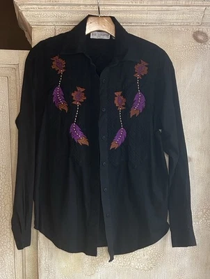 Camisa De Colección DD Cooper Para Mujer Western Rodeo Bordada Negra Manga Larga M Foto 1 de 4