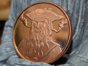 BlackBeard Edward Teach Copper Pirate Coin P1 troy ounce - Picture 1 of 6