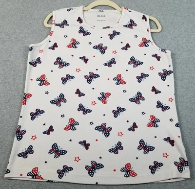 BLAIR Майка женщин средний M красный белый синий бабочка звезды США без рукавов футболка - Изображение 1 из 4