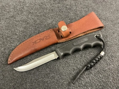 VTG 1980s WESTERN R2 “RACK” RUBBER HANDLE HUNTING /FISH FIXED BLADE KNIFE & CASE - Image 1 of 4