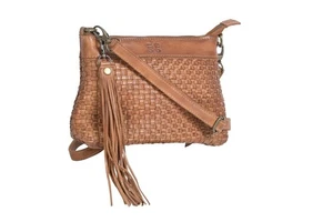 STS Ranchwear Womens Sweetgrass Grace Distressed Tan Leather Crossbody Bag - Picture 1 of 3