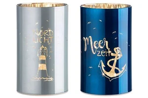 2er Set LED Tischlampen Leuchtturm + Anker mit Schriftzug aus Glas H. 19cm Gilde - Bild 1 von 2