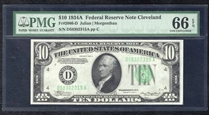 FR. 2006-D 1934-A $10 FRN FEDERAL RESERVE NOTE CLEVELAND, OH PMG GEM UNC-66EPQ - Picture 1 of 2