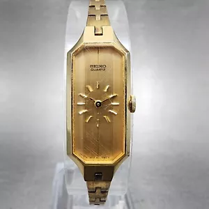 Seiko Watch Women 13mm Gold Dial Gold Tone Octagon 1320-5989 New Battery VTG - Picture 1 of 13