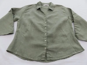 CAMICIA TAGLIATA SCIOLTA GRIGIO SALVIA MANICA 3/4 100% LINO ADERENTE SAGOMATA TOP UK 12 - 14 - Foto 1 di 12