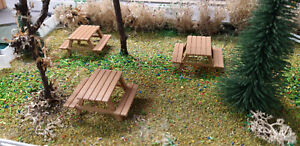 lot 3 tables pique nique imitation bois parc jardin  1/43  décor  diorama 