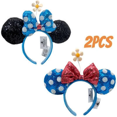 Disney-Blanco Lunares Azul Lazo Orejas Negras + Lazo Rojo Blanco Lunares Diadema Azul Foto 1 de 4