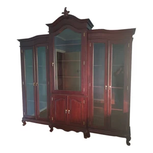 Solid Mahogany Wood Large French Provincial Bookshelf with Glass Doors - Picture 1 of 3