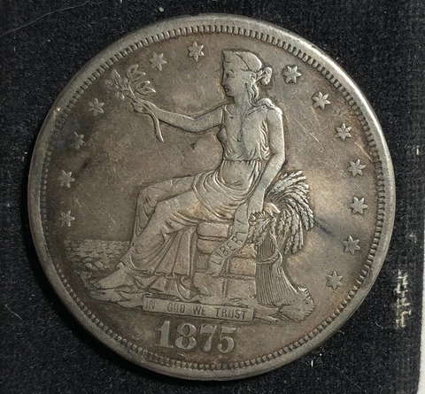 1875-S Seated Liberty Trade $. Very Fine. Reverse Wipe Cover
