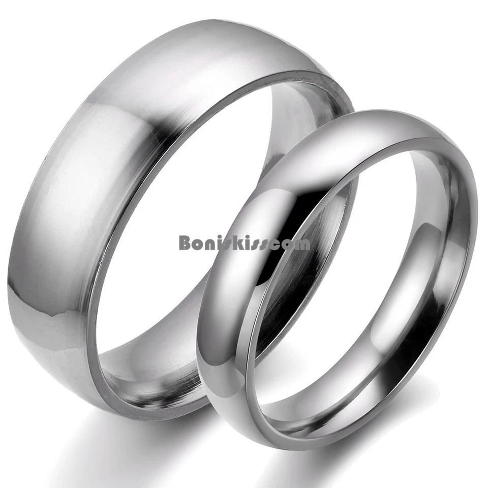 Anillo de compromiso liso de plata de acero inoxidable con cúpula de aniversario de boda Foto 1 de 1