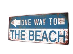 Blechschild Metallschild "One Way to the Beach" Print 13 x 30,5 cm - Bild 1 von 2