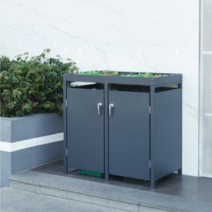 Mülltonnenbox Mülltonnenverkleidung Mit Pflanzdach Müllbox Aus Stahl - Bild 1 von 10