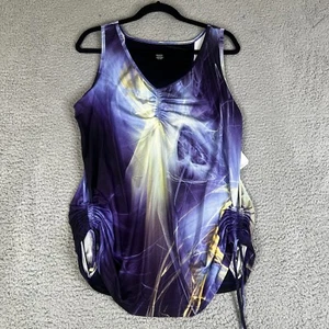 Reebok Tank Top Womens 14/16 Purple Yellow Rouched Play Dry Mesh Athleisure - Picture 1 of 17