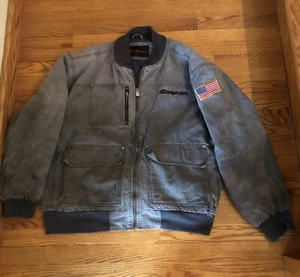 VTG Snap On Tools Insulated Quilted Distressed Canvas BlueJacket Coat Sz 2XL - Picture 1 of 18