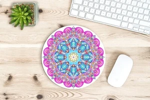 Pink Mandala Mouse Pad 7.5" Round Non Slip Rubber Bottom Computer Desk Accessory - Picture 1 of 2