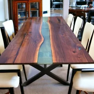 Tavolo da pranzo epossidico, tavolo epossidico grigio, tavolo epossidico fiume, tavolo epossidico 72"x36 - Foto 1 di 2