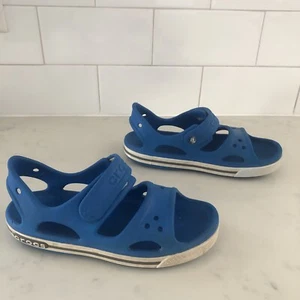 Crocs Crocband II Croslite Boys Size J 3 Blue Hook & Loop Sandals Shoes 14854 - Picture 1 of 7