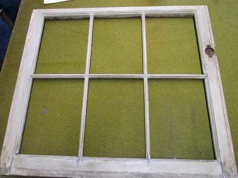 Vintage WOOD PEGGED window sash 31 1/2'' wide by 28'' - NO glass - greyish white Cover