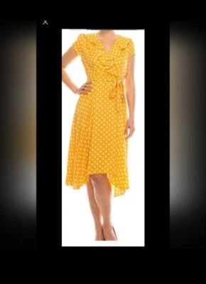 Gabby Skye - Vestido envolvente de lunares amarillo y blanco con volantes - 16 Foto 1 de 4