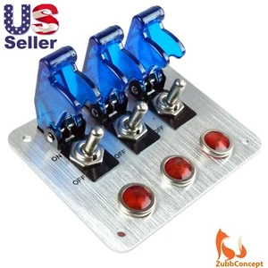 3 Rows Blue Safety Cover Toggle Switch with Red Indicator Light Aluminum Plate - Picture 1 of 3