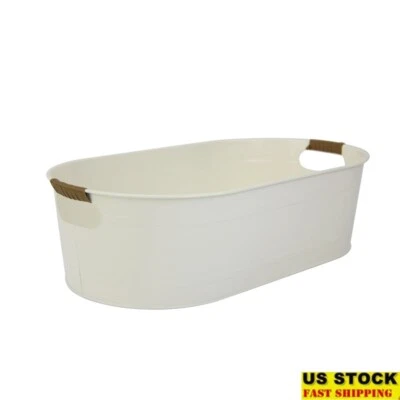 Bañera galvanizada ovalada mediana con asas de ratán almacenamiento fiesta exhibición cubo de hielo EE. UU. Foto 1 de 4
