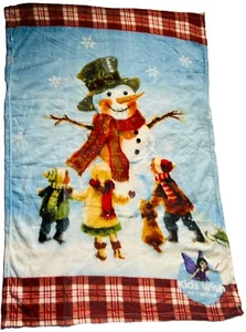 Vintage Snowman Snowflake Kids Wish Network Light Throw Blanket Christmas Winter - Picture 1 of 3