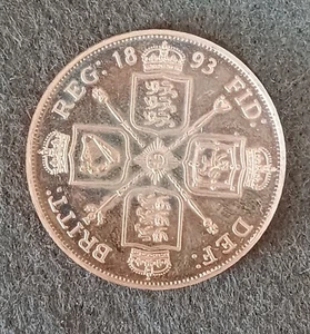 1893 QUEEN VICTORIA VEILED HEAD RETRO PATTERN DOUBLE FLORIN COIN - Picture 1 of 2