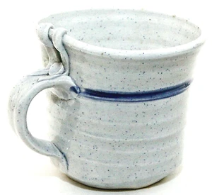 Art Pottery Mug White Speckle Blue 14 oz OOAK Stamped LYJ Vintage - Picture 1 of 5