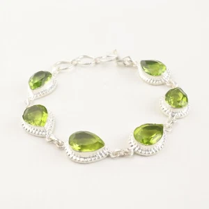 Peridot Gemstone 925 Sterling Silver Handmade Jewelry Bracelet Gift For Mother - Picture 1 of 4