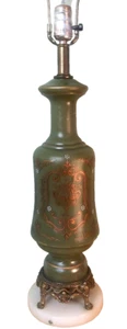 Antique Green Satin Glass Lamp Italy With Moriage 23" - Picture 1 of 11