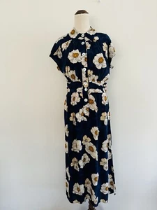 Veronika Maine Midi Shirt Dress Size 6 Blue Floral Button Up Collar Short Sleeve - Picture 1 of 14